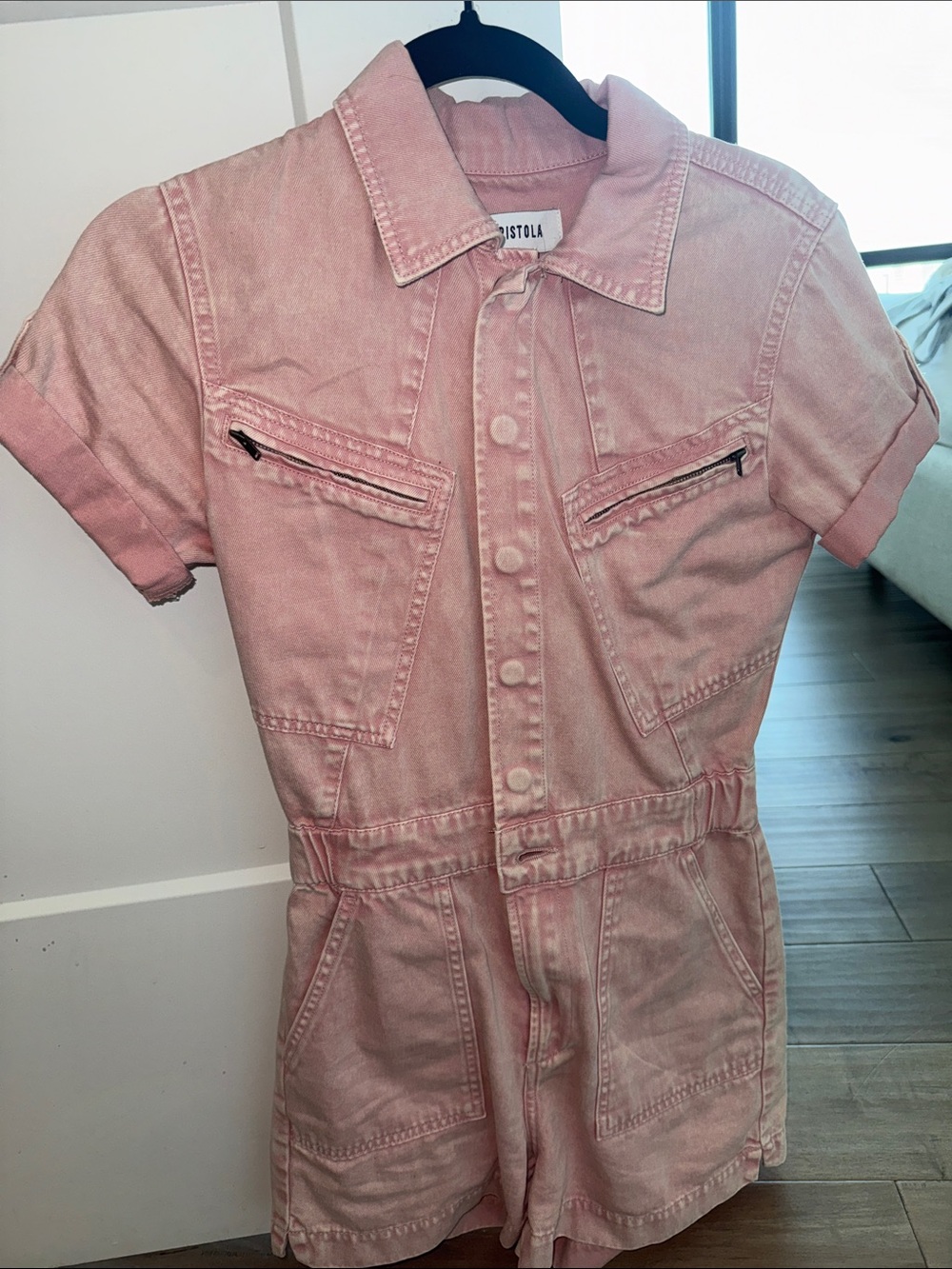 pistola Pink Short Sleeve Denim Romper
